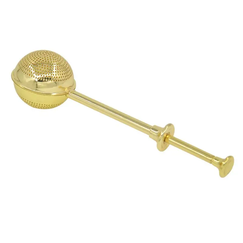 Stainless Steel Long Handle Telescopic Push Rod Type Tea Strainer Infuser Ball Filters for Loose Tea