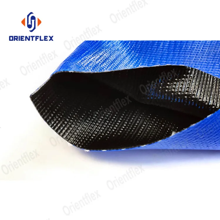 Blue 8 Inch 16Inch Double Layers Black Coating Inside PVC Layflat Lay Flat Hose With Camlock Coupling Manguera Plana