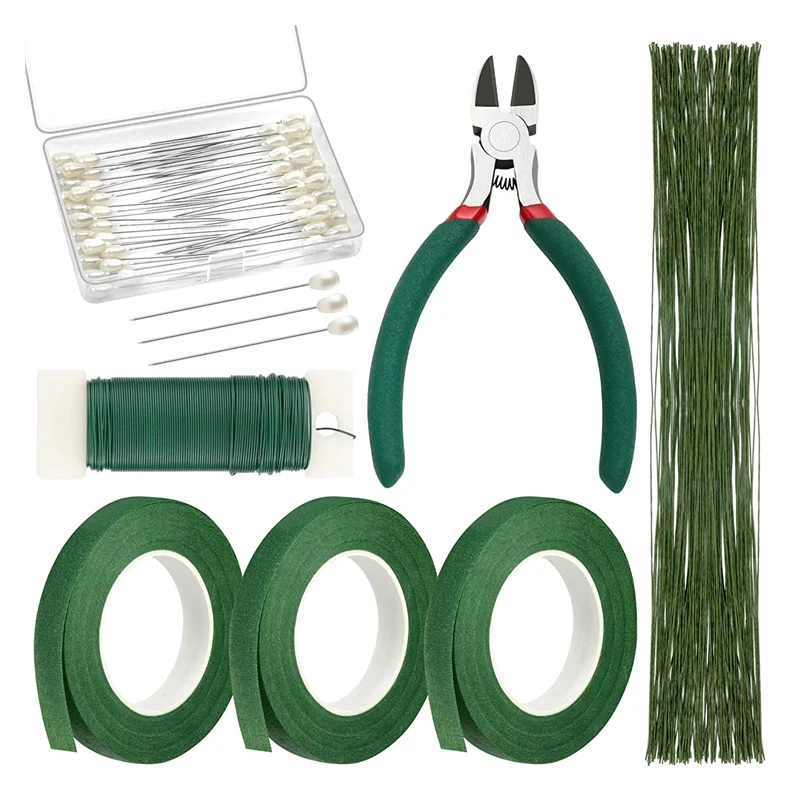 hot selling Green Floral Tape & Wire Arrangement Kit with Flower pin, Wire Cutter for Wreath Making Supplies