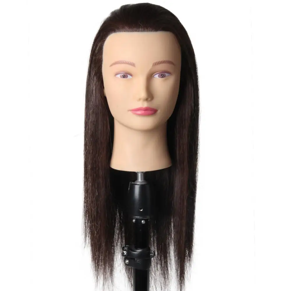 100% Real Natural Hair Training Mannequin Head Professional Hairstyle Practice Wig Head Women Brown