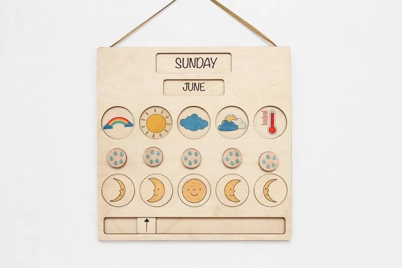 Weather calendar calendar daily chart Montessori Waldorf homeschooling materials sensory toys home learning kids wall calendar