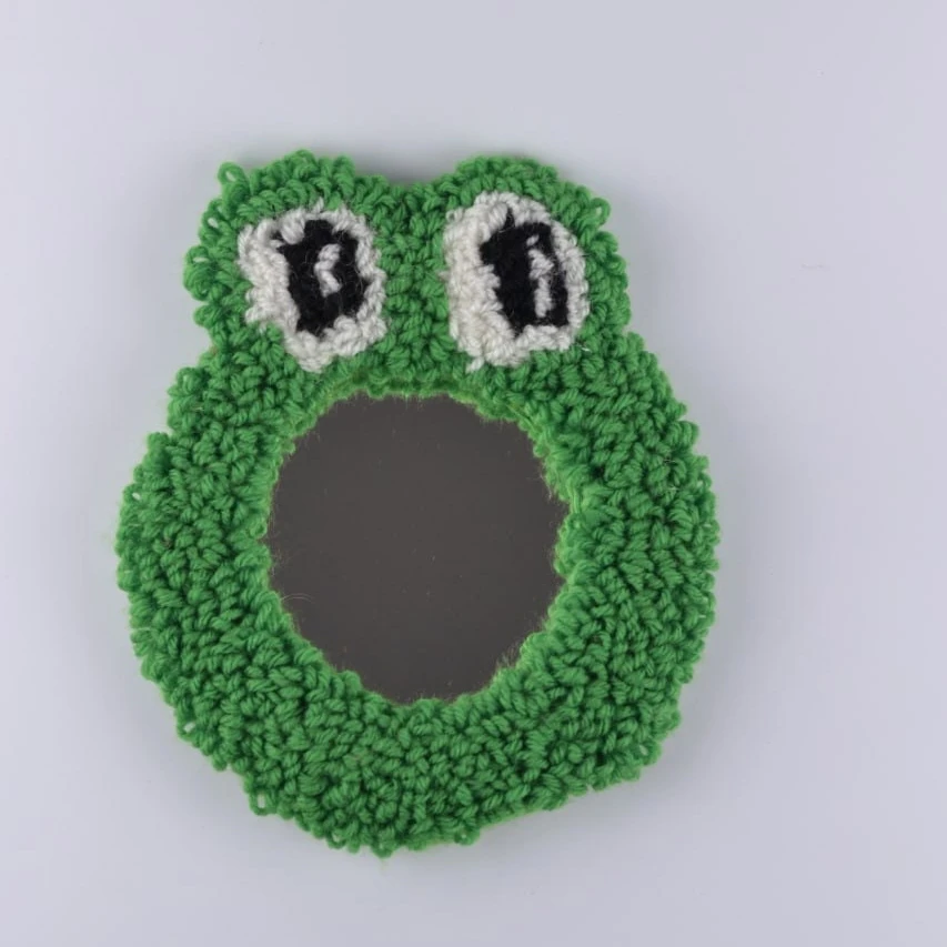 Frog Cartoon Pot Holder Decoration Plush Funny Mirror Frame 100% Handmade Mug Rug Punch Needle Coasters