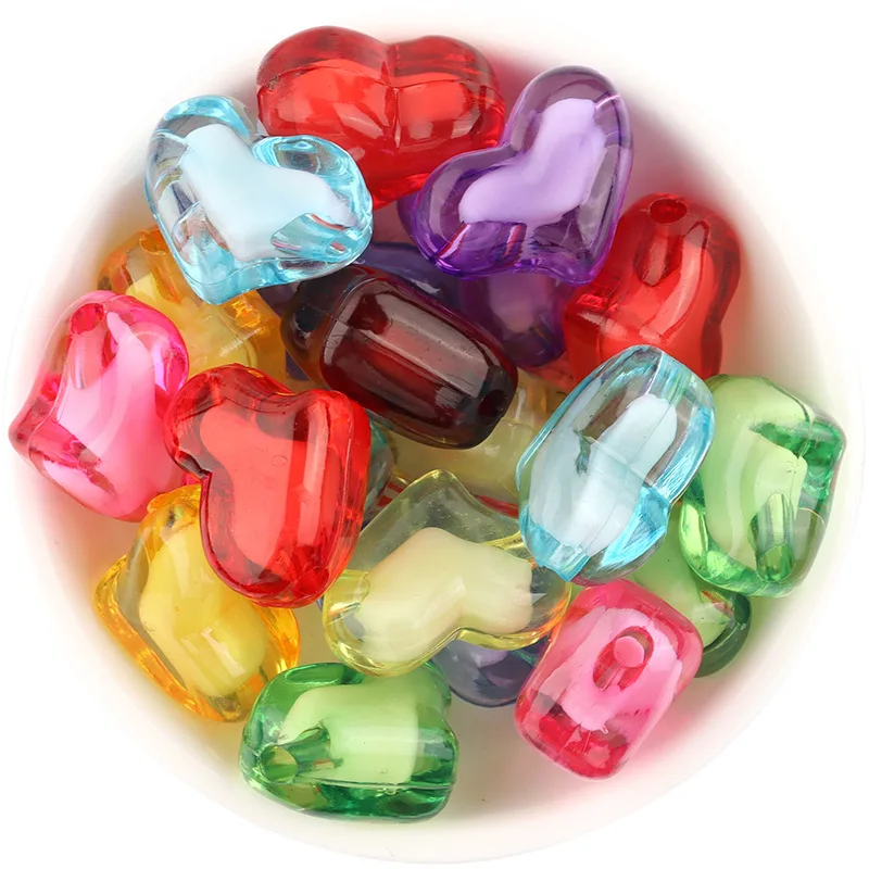 100 Pcs Colorful Acrylic Heart Shape Charming Beads Clear Star Crystal Beads for Jewelry Making and Bracelets