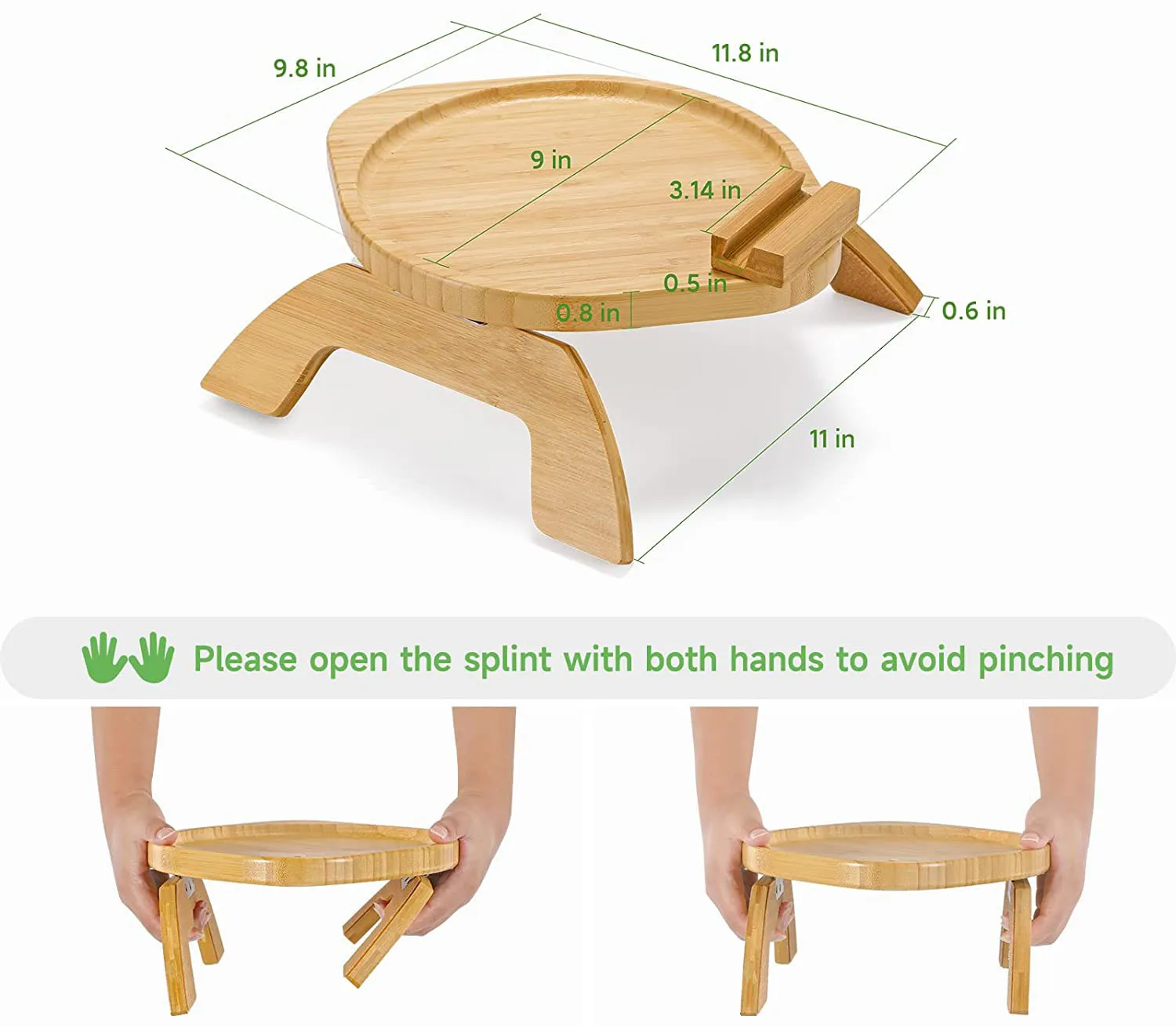 Бамбуковый поднос для дивана для гостиной с держателем для телефона, деревянный поднос для дивана, подставка для стола для еды, закусок, напитков