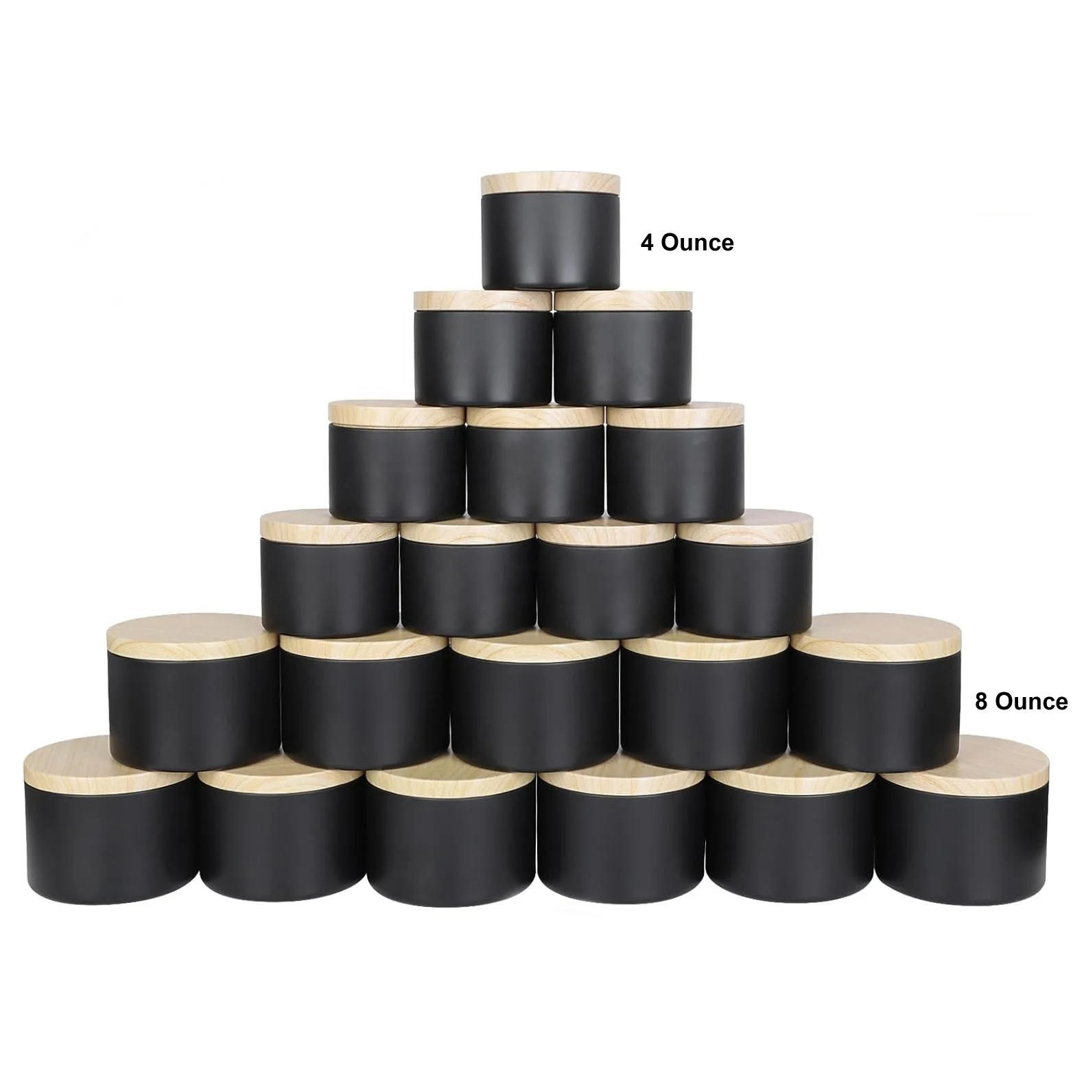 Premium Empty Round Tinplate Box Black Color 4 Ounce 8 Ounce Candle Tin Can with Wood Grain Pattern Lid