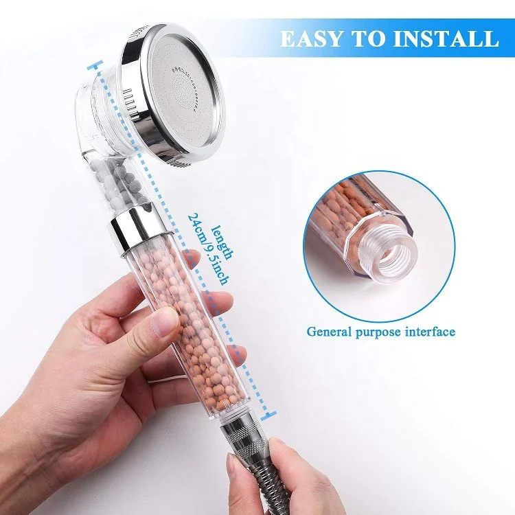 3 Setting3 Setting Filter Showerhead Water Saving Mineral Stone Filter Beads Handheld Shower Head Set Shower Accessories Set