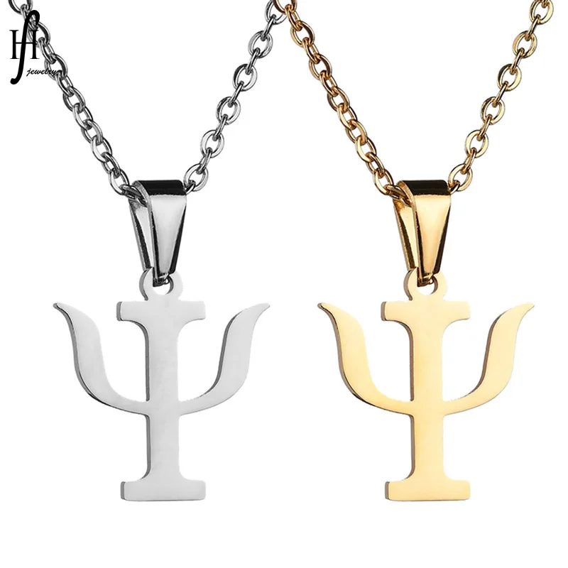Simple PSI Symbol Letter Men Pendants & Necklaces Stainless Steel Gold Color Psychology Necklace for Women Jewelry