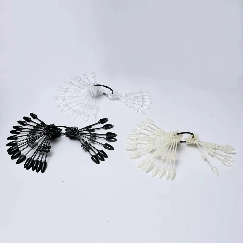 MyBeautyNails Vintage Fan Shape Nail Art Polish Display Tips False Nail Sample Sticks 24 PCS Clear Nail Swatch Sticks with Ring