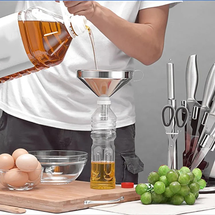 online Food Grade Stainless Steel Kitchen Funnel with Strainer Filter for Transferring of Liquid Dry Ingredients Cooking Funnel
