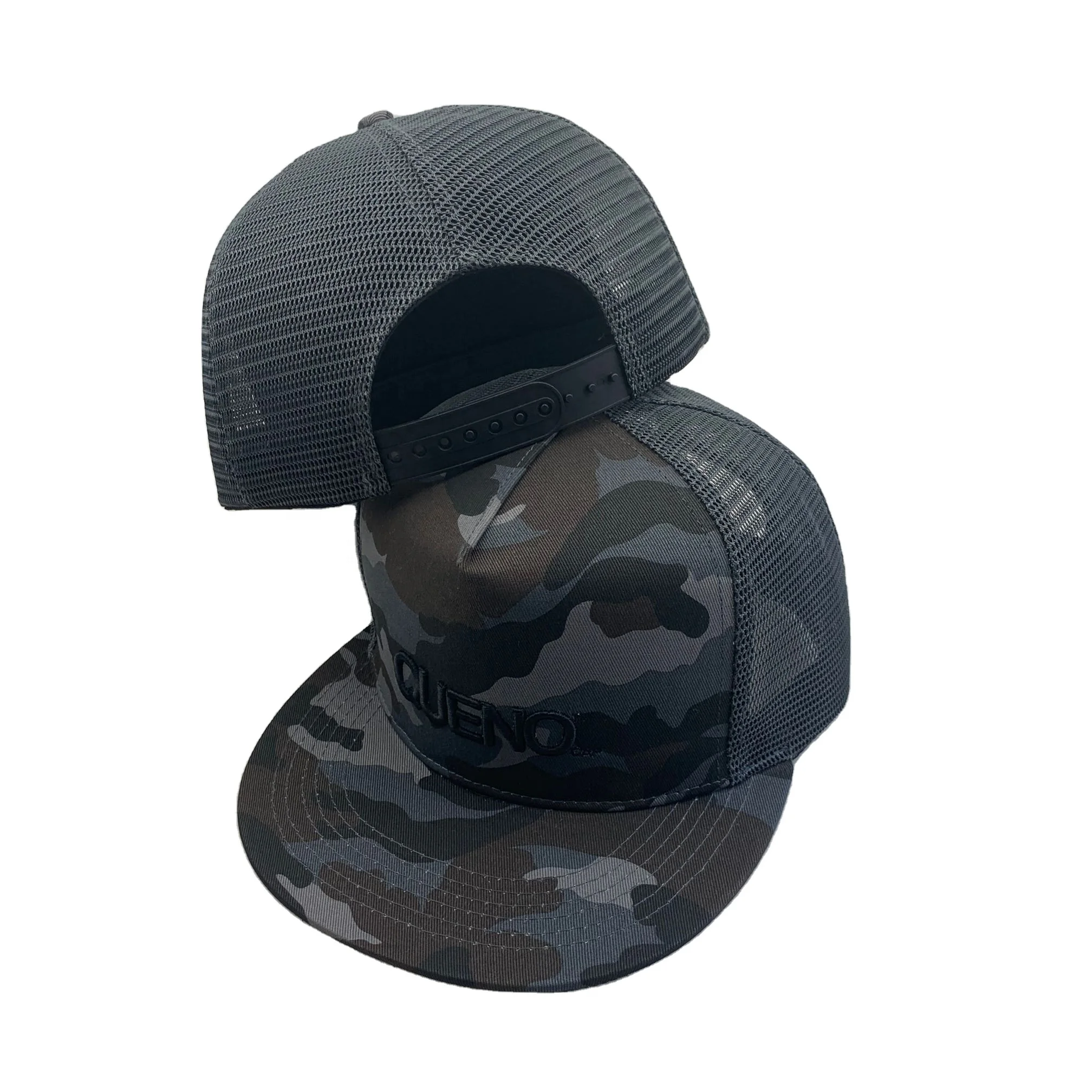 China Gorras supplier wholesale camo flat bill mesh caps custom camo snapback trucker hats 100%cotton snapback caps