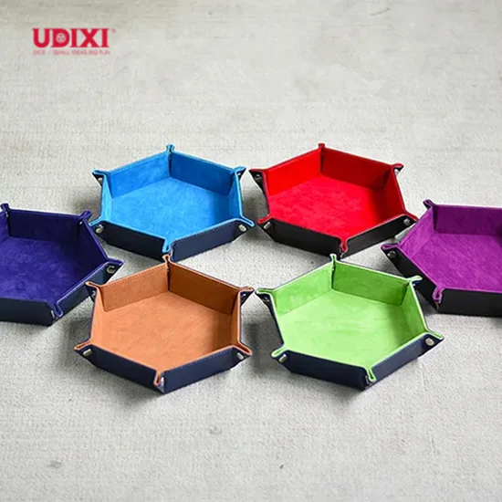 Udixi Wholesale RPG Dice Tray Folding Hexagon PU Leather CUSTOM LOGO Velvet Dice Holder