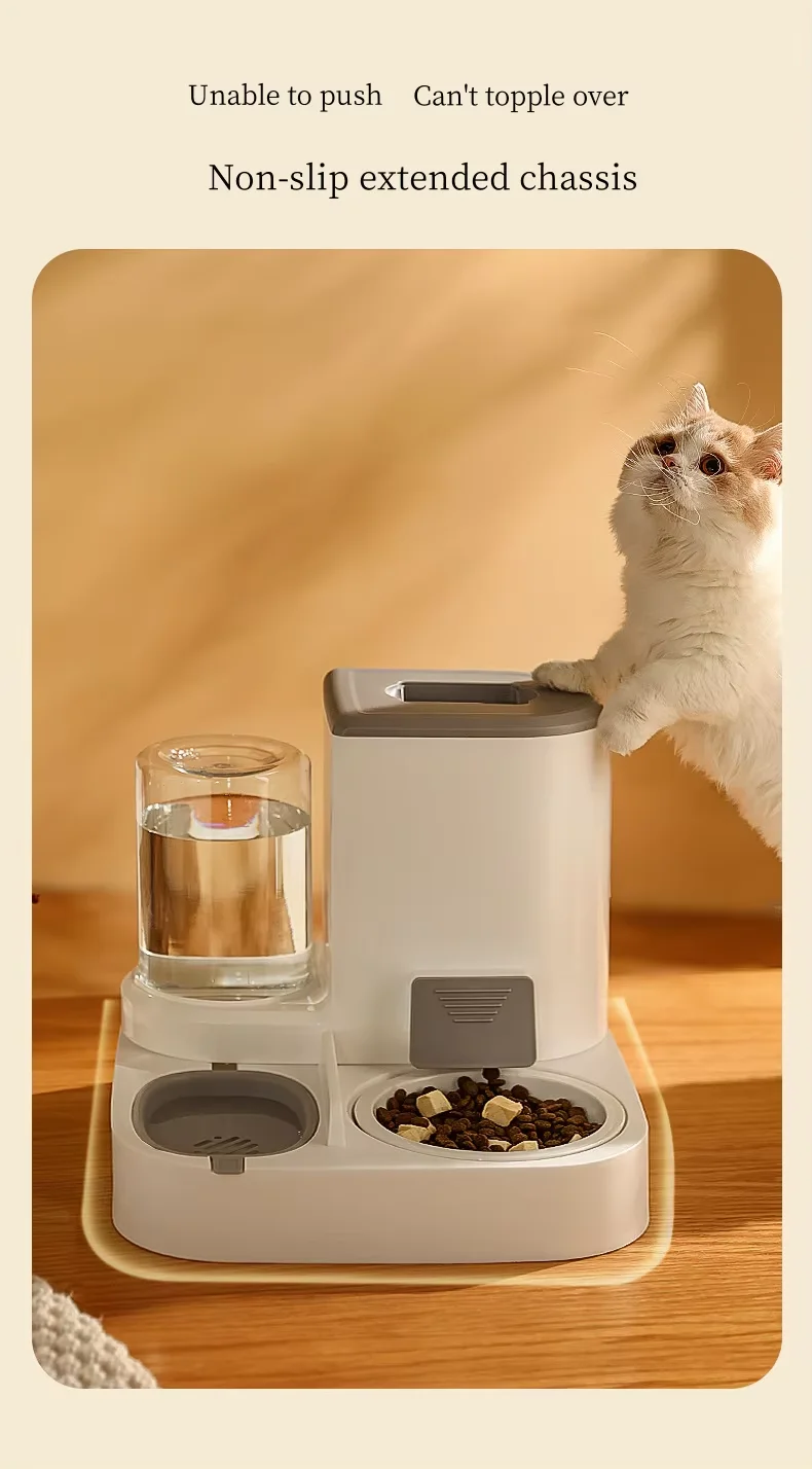 OKKPETS Hot Selling 2 In 1 Large Capacity Pet Plastic Feeding Watering Bowl Cat Automatic Feeder Cat Plastic Feeding Bowl