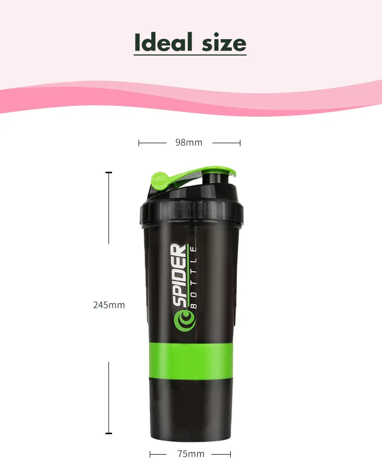 Bottle Protein Shaker Mixing Balls Plastic Mixer Sports Gym Powder Workout 20 Oz With Supplements Storage Compartment