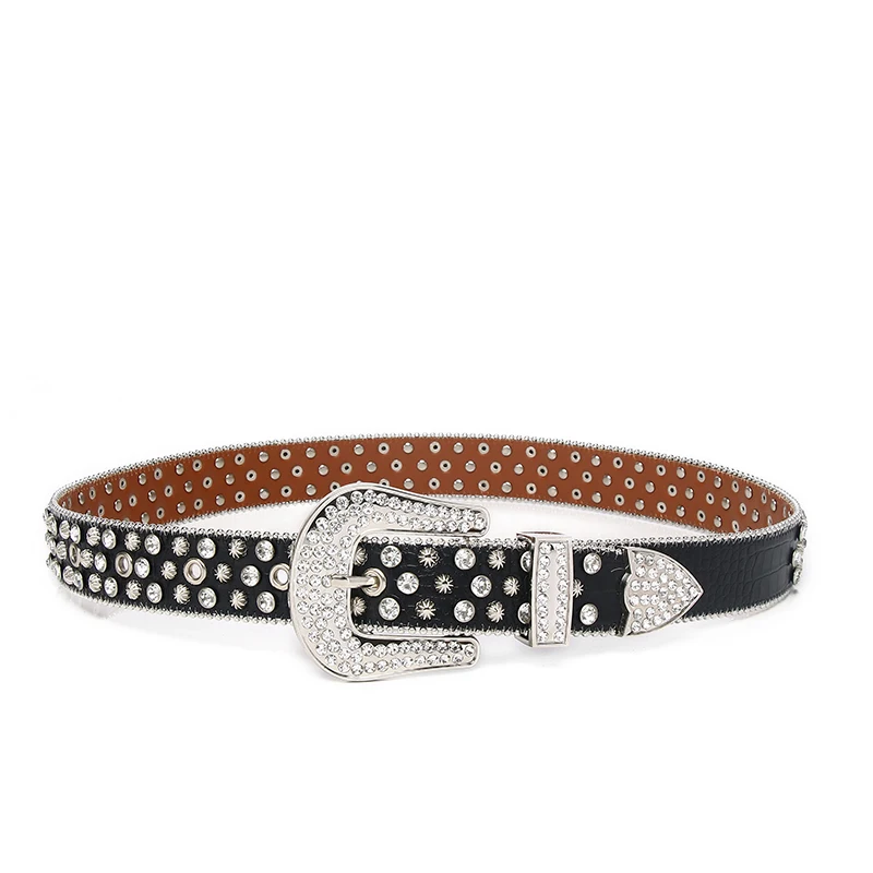 Dropshipping Western Bling Bling Rhinestone Belt Cowgirl Cowboy Studded Design Leather Waist Belt For Jeans