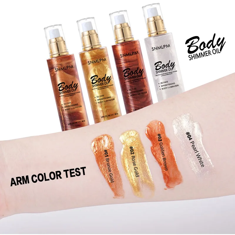 OEM/ODM Private Label Vegan Tanning Oil Glow Liquid Illuminator Makeup Shimmer Body Oil Organic Shimmering Oil