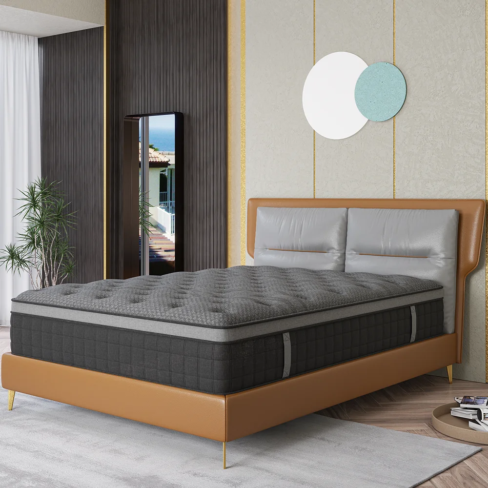 Modern hotel double bed plus pocket spring coil mattress rolled up in a carton box