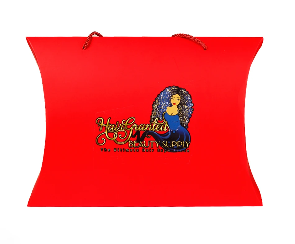 Custom logo paperboard full color hair wig folding pillow packaging box with handle for cosmetic