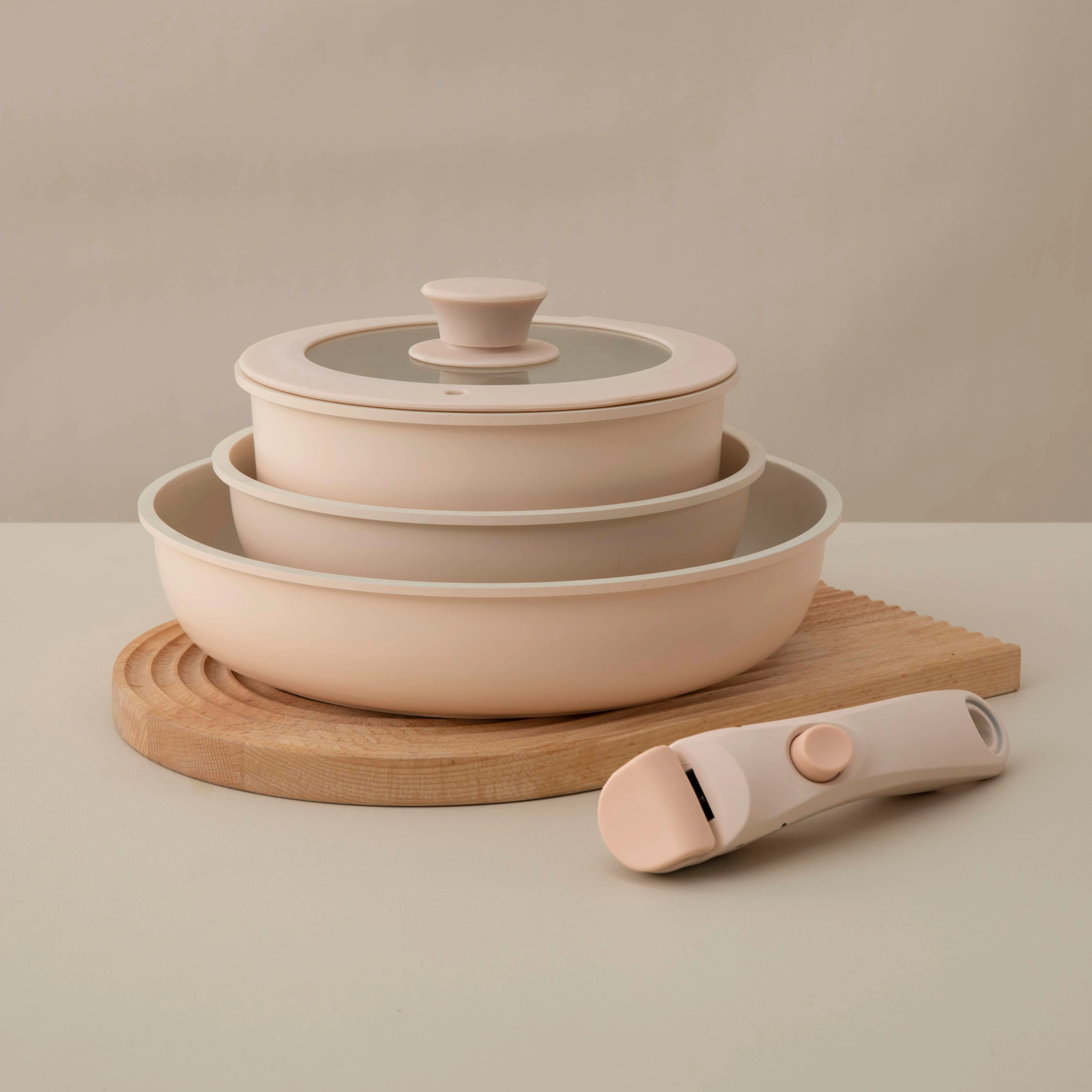 Space Saving Nonstick Coating cast aluminum 3 in 1 Detachable Handle Cooking Pots Carote cookware set