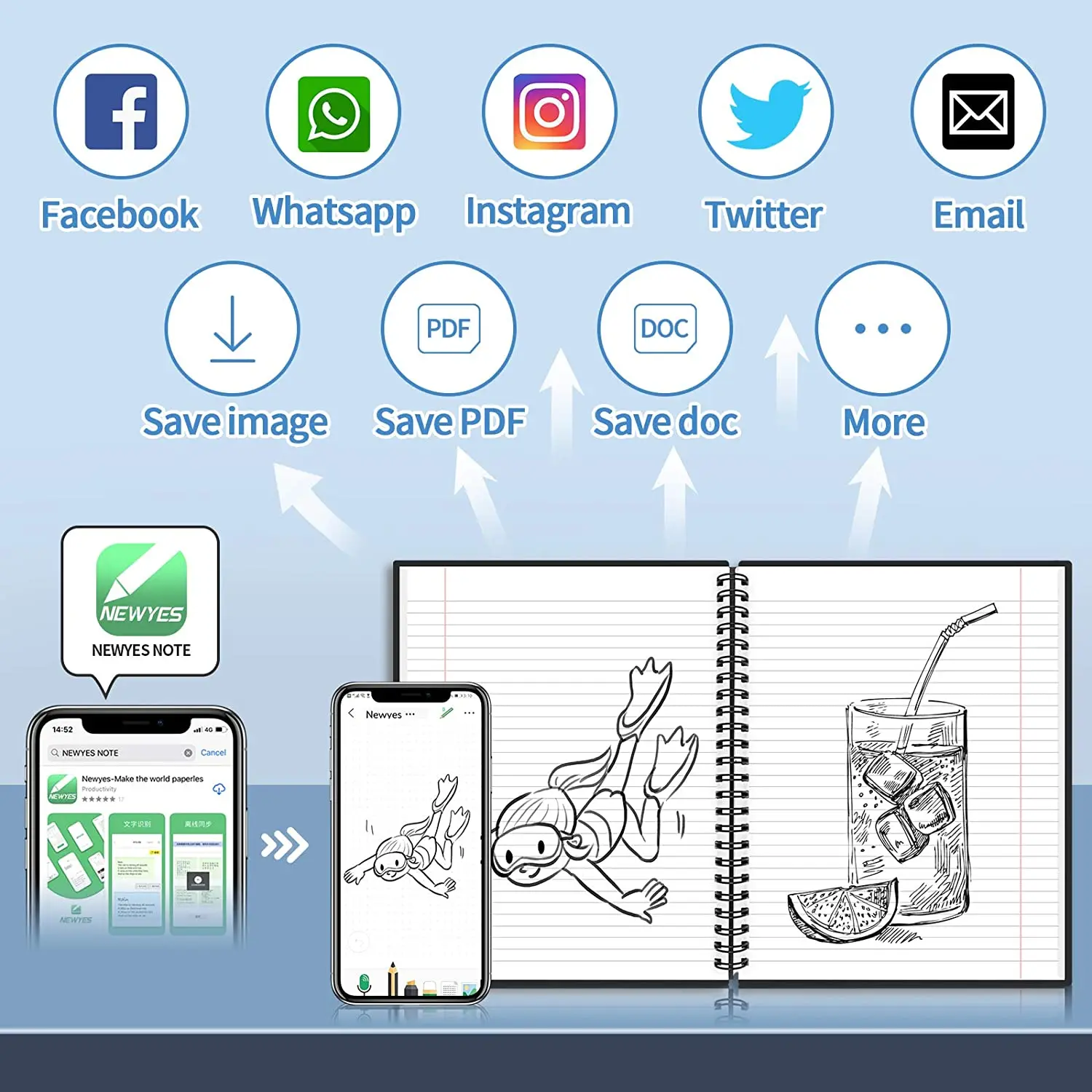 Newyes Price A4 Spiral Diary Cuaderno Inteligente Smart Reusable Notebook Eco Notepad With Pen
