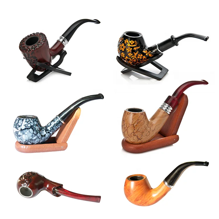 Wholesale  Brown Resin Smoking Pipe Handcrafted Short Traditional Classic Pattern Engraved Wooden Smoking Pipes