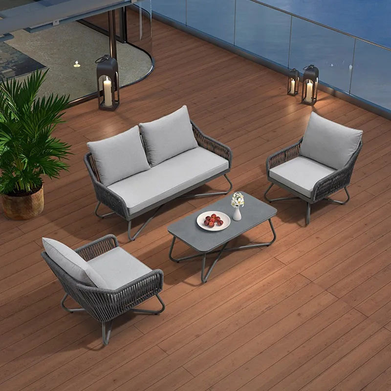 Hot Sale Modern Metal Outdoor Furniture Conversation Sofa Set Garden Funiture Outdoor 7-piece Black Sectional Sofa Set