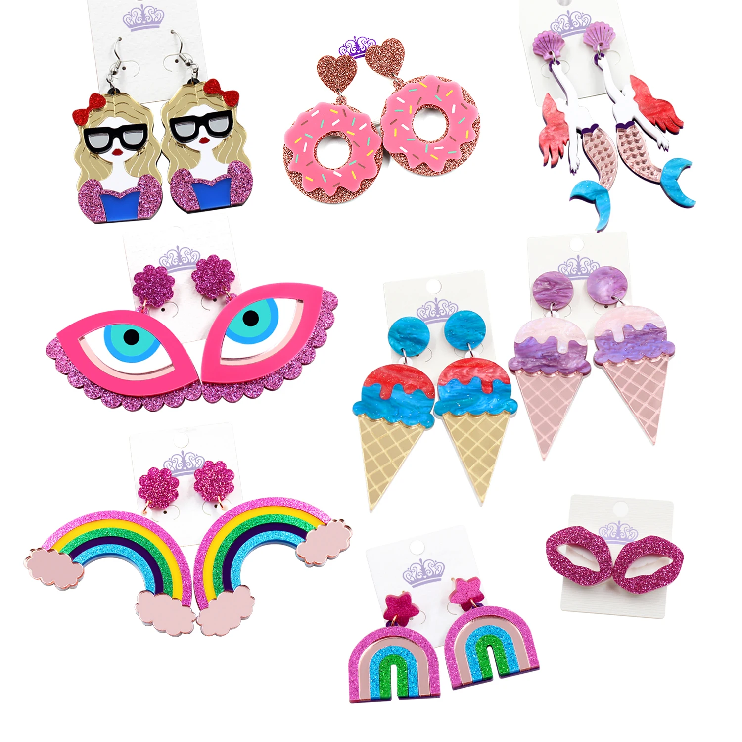 ERS191HP052 Global Hot Selling Fashion Acrylic Mermaid Pendant Earrings Galaxy Shell Rainbow Acrylic Earring Jewelry