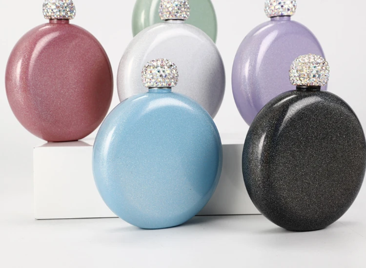 Стразы с алмазной крышкой из нержавеющей стали 5 унций круглая фляга