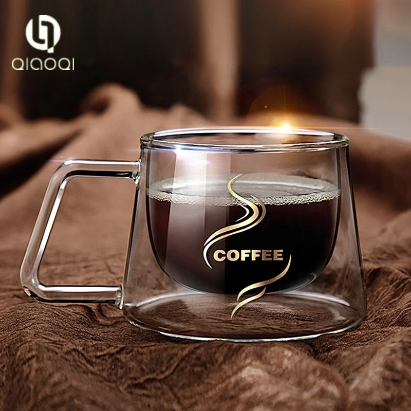 Hot sale custom high borosilicate coffee double wall glass cup with handle