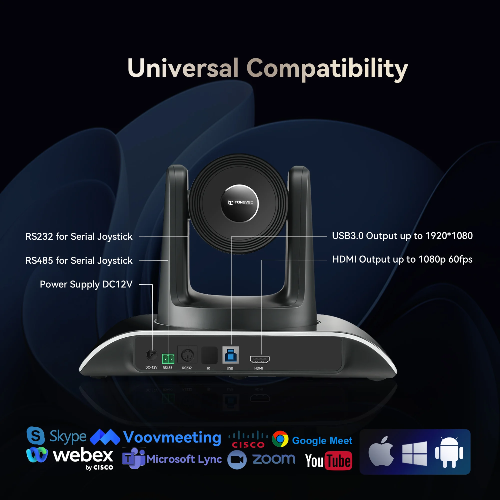 Tongveo Video Conferencing Kit 12X Optical Zoom USB3.0+HDM1 4K PTZ Conference Camera Wireless BT Speakerphone