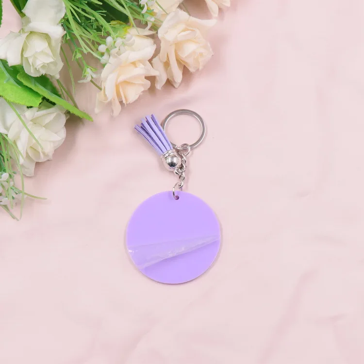 Customized KHS021KH1075 50mm Light Purple  Blank Acrylic Keyring With Tassel Custom Monogram Circle Round Acrylic Keychain