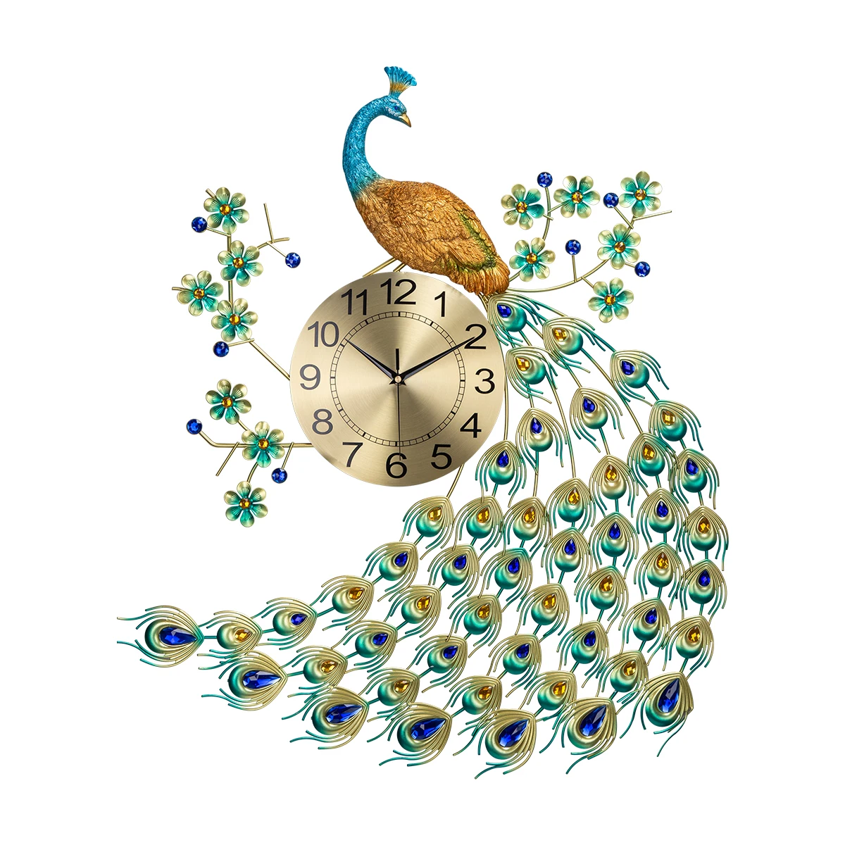 Wholesale Hot Sale New Design Peacock Oversized Large Metal Arab Wall Decoration Clock For Hotel