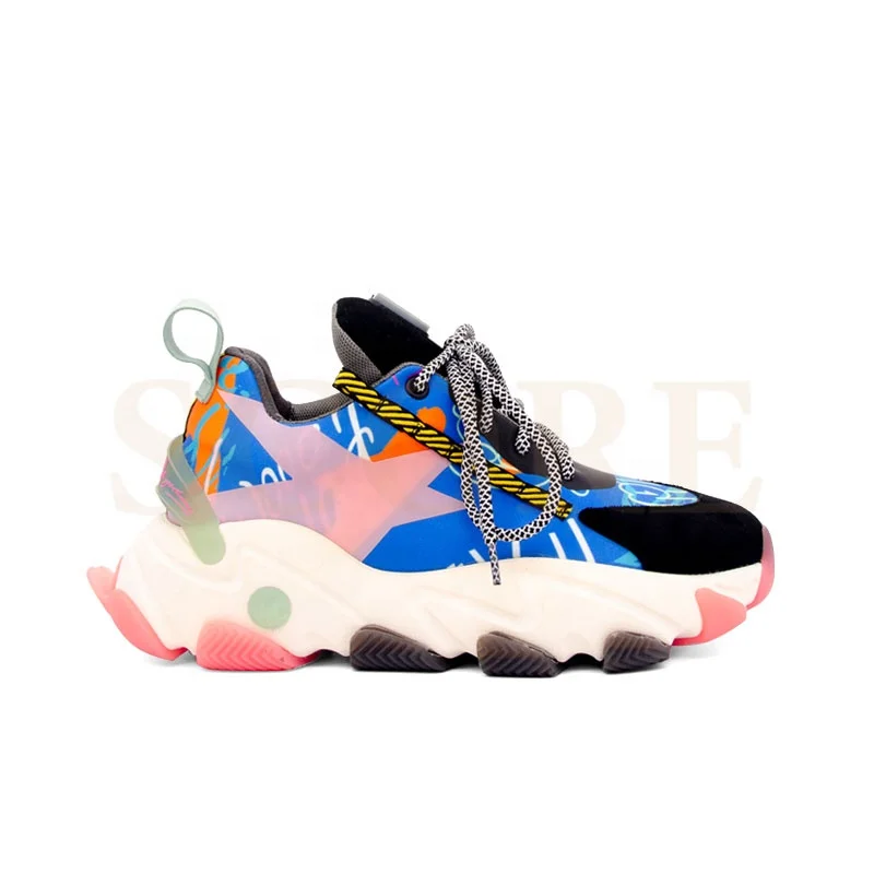 2021 best sale chunky sole colourful sneakers custom made ladies fancy sneakers quality printed multicolour sneakers