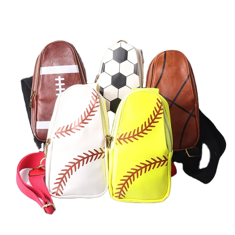 Trending women travel sport chest pack gym PU leather basketball baseball softball print sling bag crossbody shoulder backpack