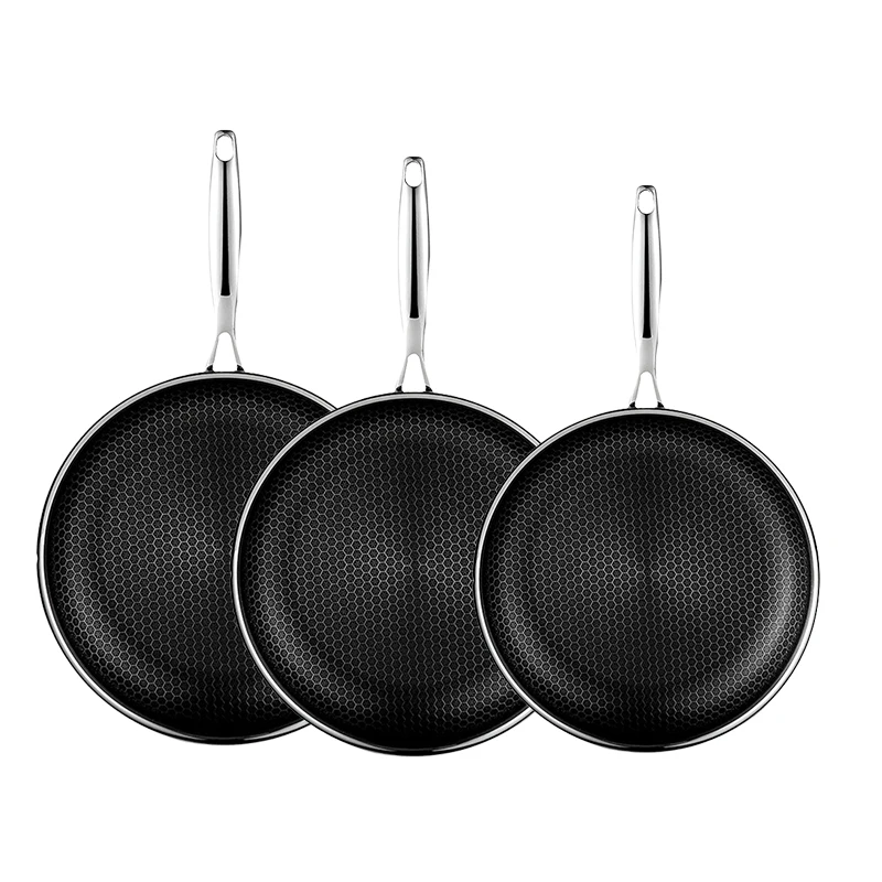 Quality kitchen Non-stick Three-layer Stainless Steel Honeycomb 28cm Non-stick Frying Pan