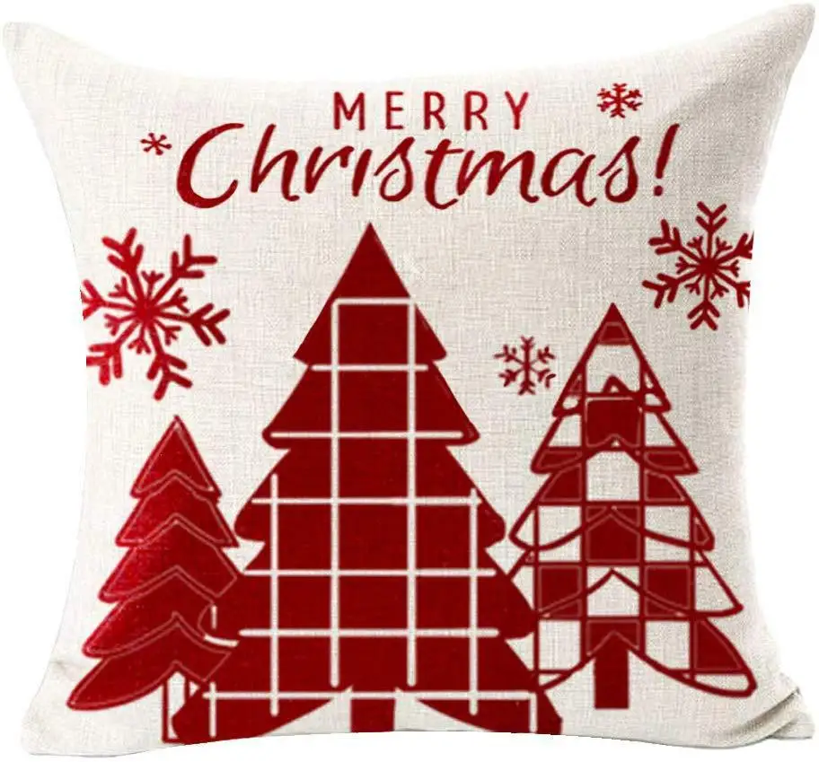 Merry Christmas Decorative Pillow Cover 45x45 cm Linen Throw Pillowcase Christmas Decorations Home Decor Cushion Cover for Sofa