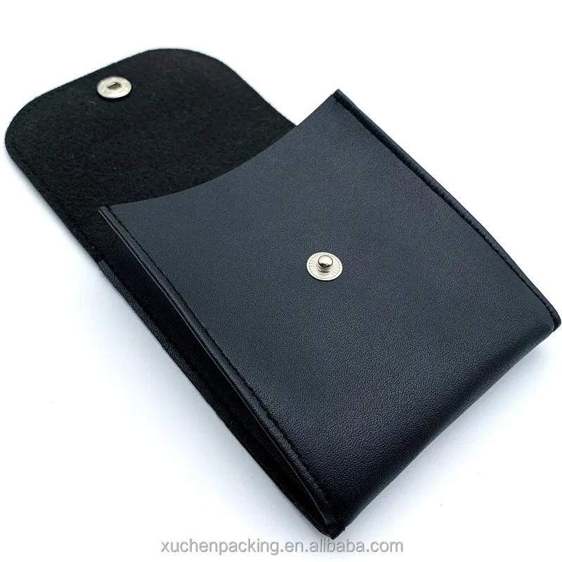 PU Leather Jewelry Bag for Necklace, Bracelet, Ring, Watch, Earphone Vintage Black Faux Leather Jewelry Pouch With Snap Button