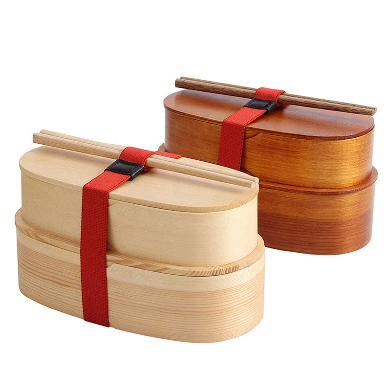 Double Japanese Bento Lunch Box for Kids Split Lunch Boxes Wooden Sushi Boxes Picture Rectangle Sustainable Kitchen Food Storage