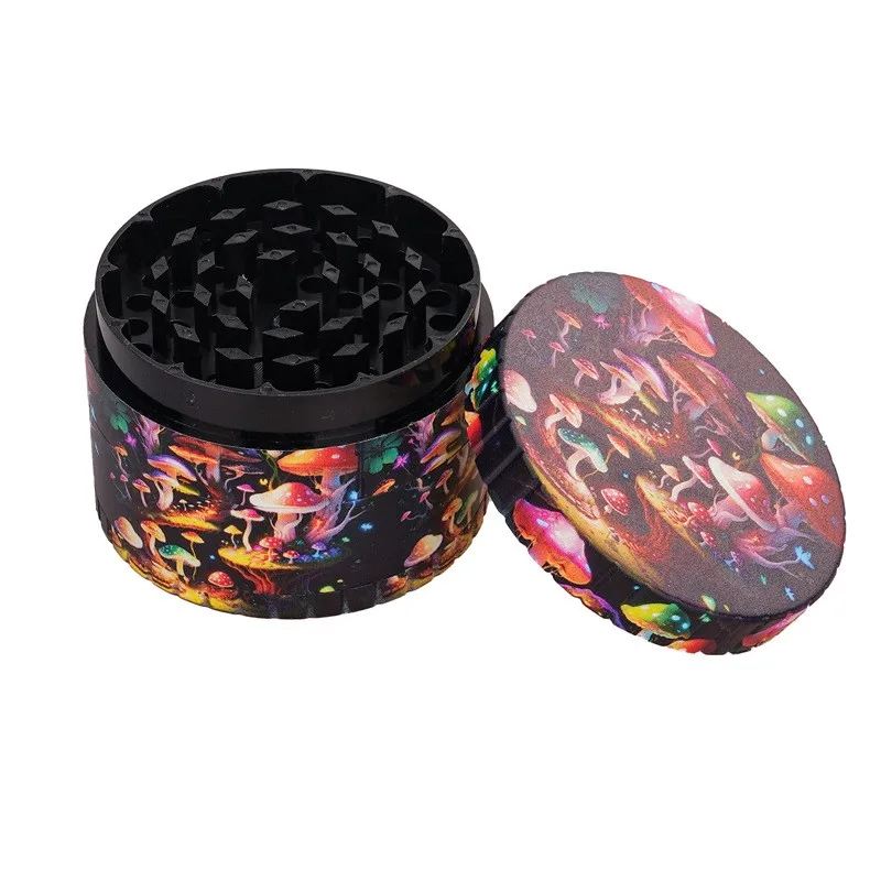 Custom logo UV Printing 75mm Plastic Herb Grinder 4 Parts Herbal Tobacco Grinder
