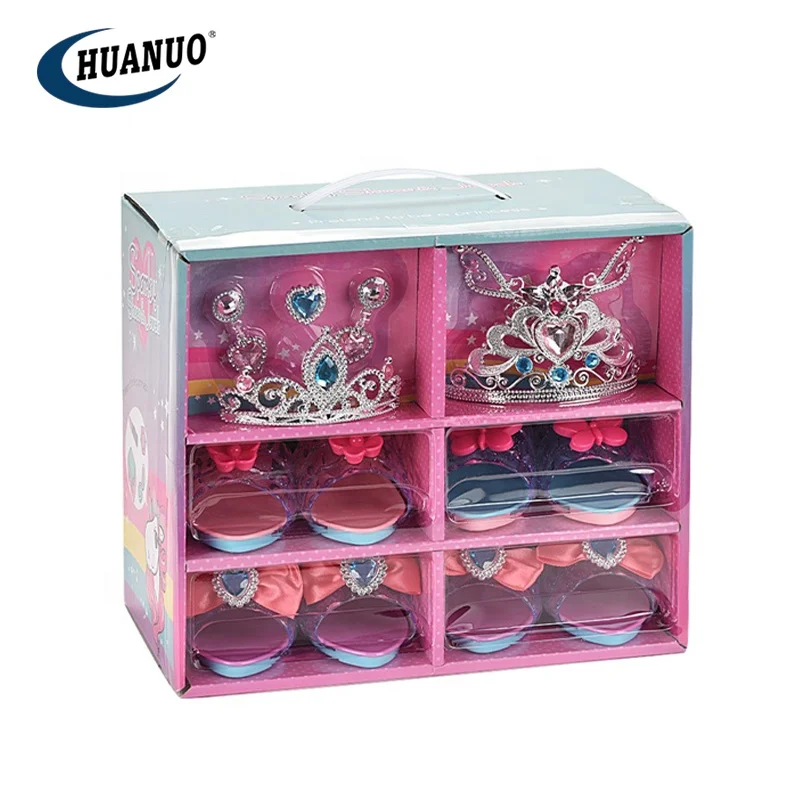 Kids pretend play crowns jewelry toys girls fashion beauty play set princess shoes dress up toy (1600412082869)