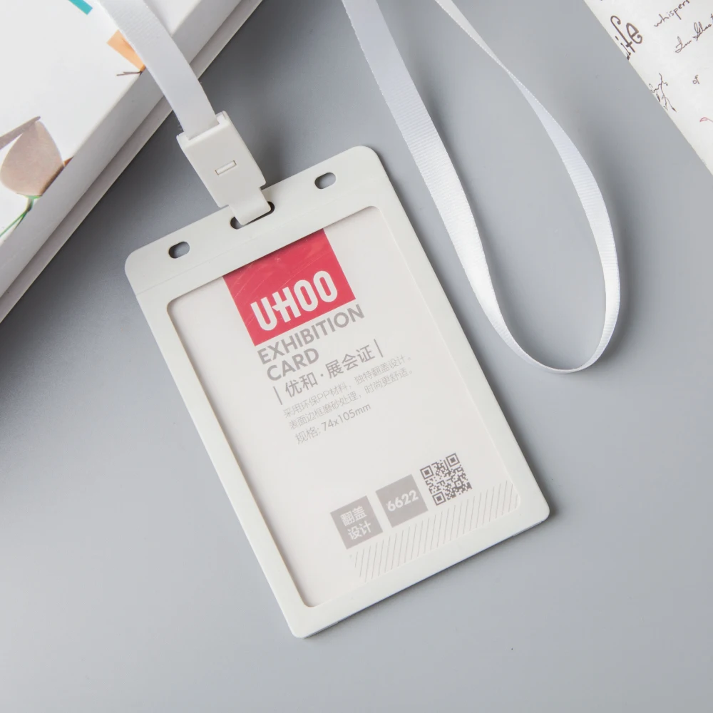 UHOO High quality colorful big size vertical PP plastic ID Card Holder name badge holder for exhibition