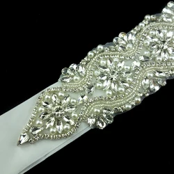 fashion diamond applique bridal sash handmade clear rhinestone and pearl wedding ribbon belt for bridal bridesmaid dress