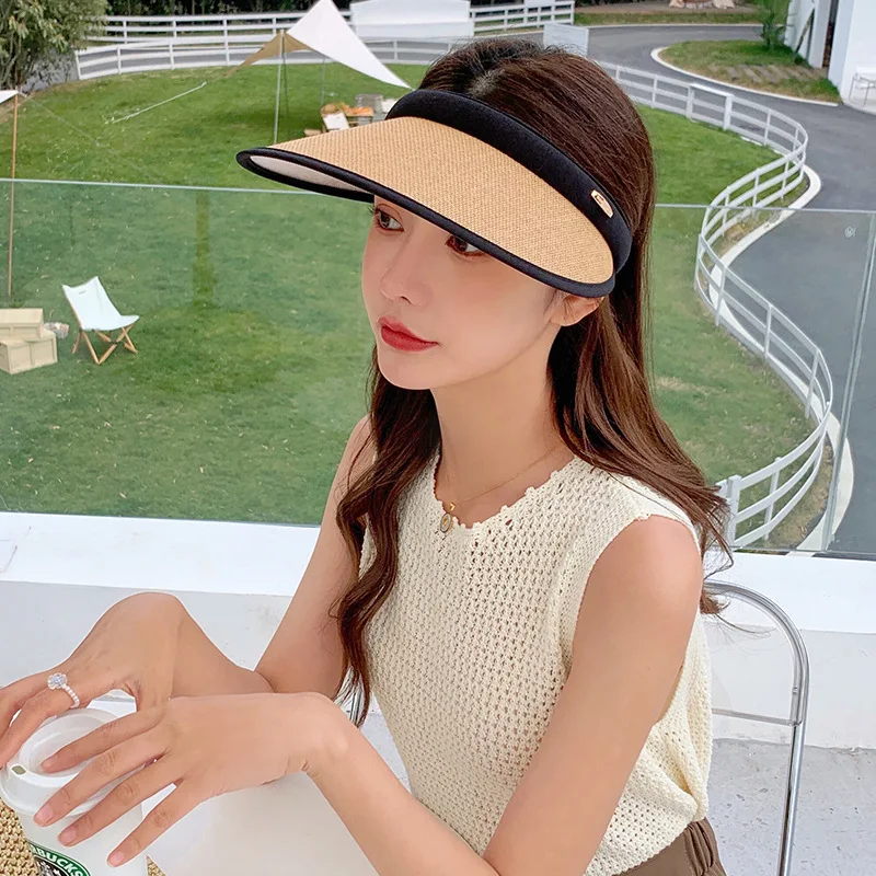 Fashion Women Girl Woven Beach Sun Hat Durable UV Protection Dual Use Hair Hoop Hat