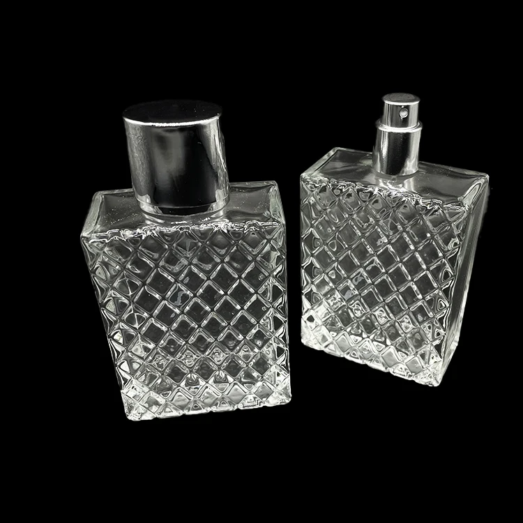 100ml Wholesale square glass perfume bottle with silver lids