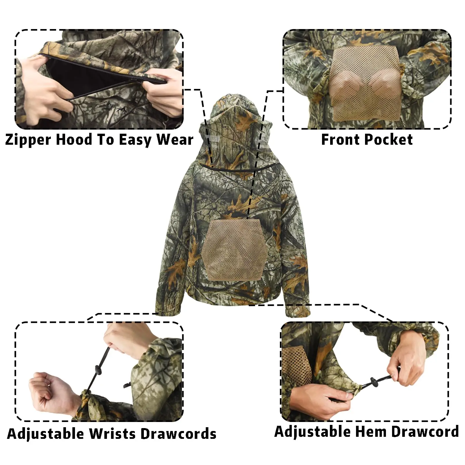 Camouflage Ghillie Suit Adventure Camping Mountain Climbing Net Gauze Hooded Mosquito Suit Fishing  Waterproof Field Training