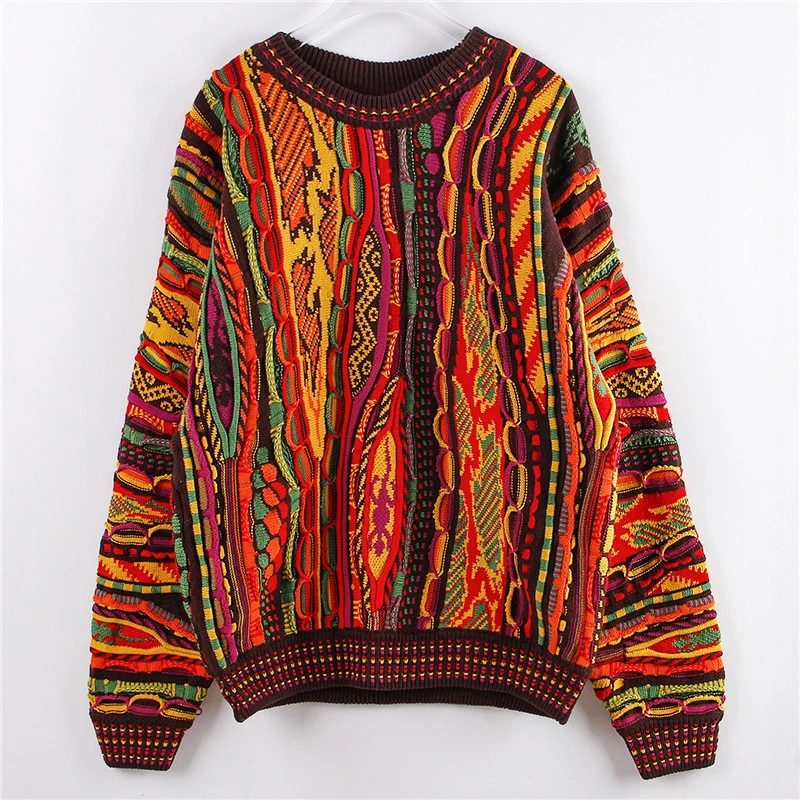 Custom Wholesale Hot Sale Vintage Colorful Men Knitted Pullover Sweater Crew Neck Coogis Sweater