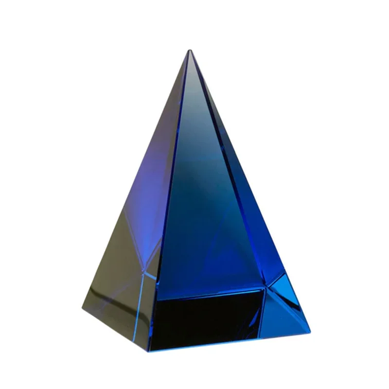 Fashion Home Office Decoration Wonderful Blue Ornament Gift Clear K9 Crystal Pyramid
