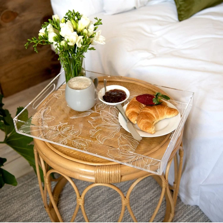 Various Good Quality Decorations Acrylic Serving Tea Tray With Bottom Pattern