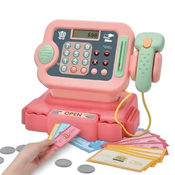 ITTL Educational kids juguetes supermarket role play game electronic calculation toy cash register for girls