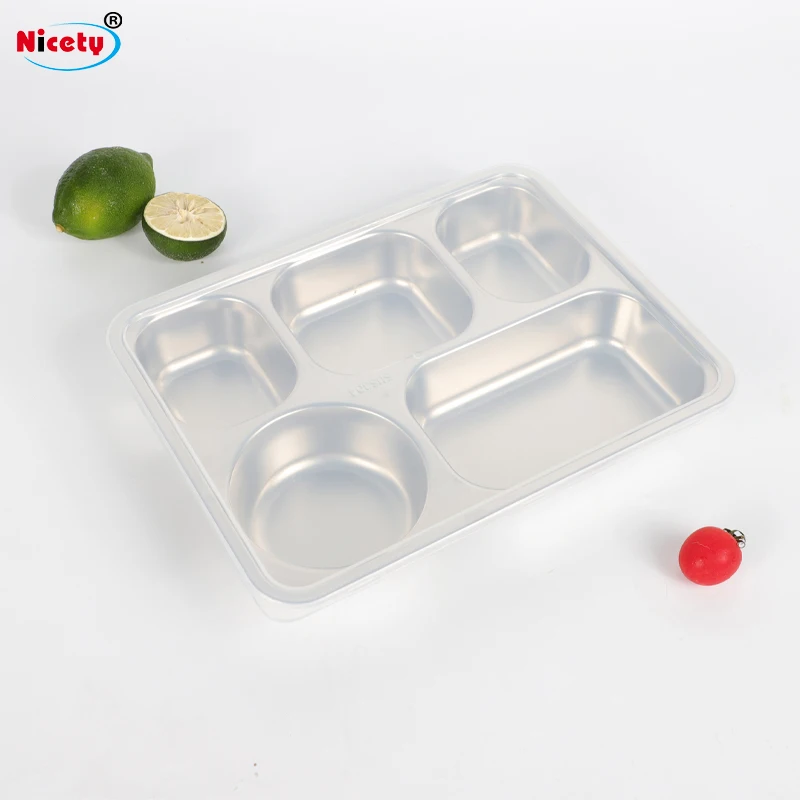 Nicety Stainless Steel 6 Compartment Lunch Plates School Canteen Site Food Tray Wholesale Grid Plate Dinner Plate for Student