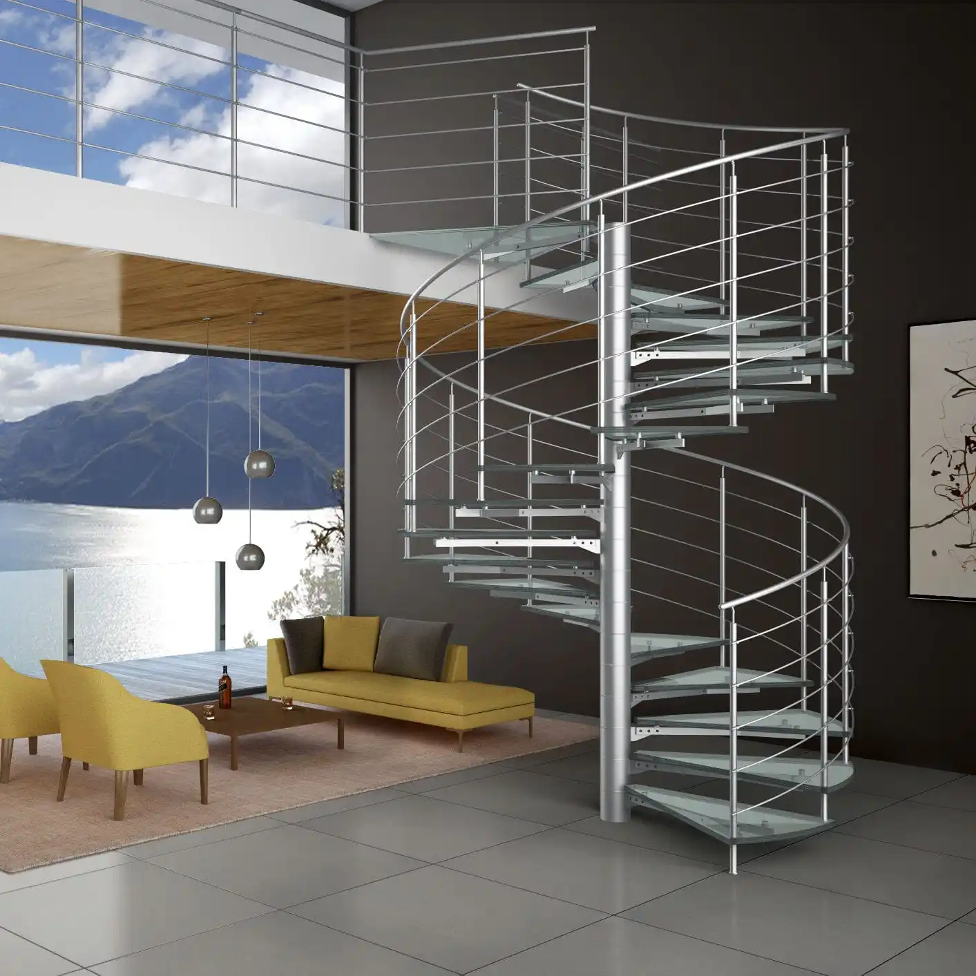  Modern Stainless steel curved stair / residential circular